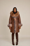 Women's Elsa Shearling Sheepskin Jacket With Fox [Caramel]