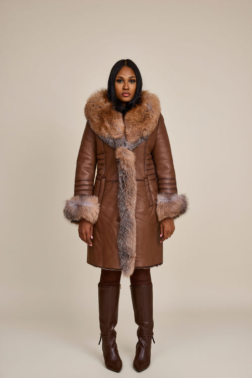 Women's Elsa Shearling Sheepskin Jacket With Fox [Caramel]