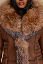 Women's Elsa Shearling Sheepskin Jacket With Fox [Caramel]