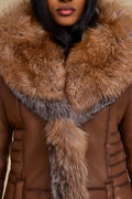 Women's Elsa Shearling Sheepskin Jacket With Fox [Caramel]
