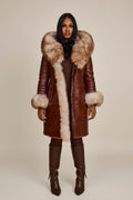 Women's Elsa Shearling Sheepskin Jacket With Fox [Caramel]