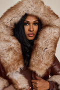 Women's Elsa Shearling Sheepskin Jacket With Fox [Caramel]