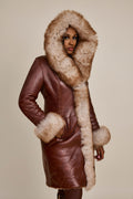 Women's Elsa Shearling Sheepskin Jacket With Fox [Caramel]