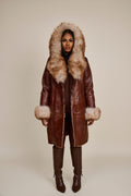 Women's Scarlett Real Sheepskin Jacket With Fox [Cognac]