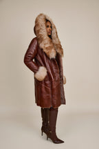 Women's Scarlett Real Sheepskin Jacket With Fox [Cognac]