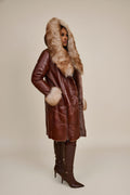 Women's Scarlett Real Sheepskin Jacket With Fox [Cognac]