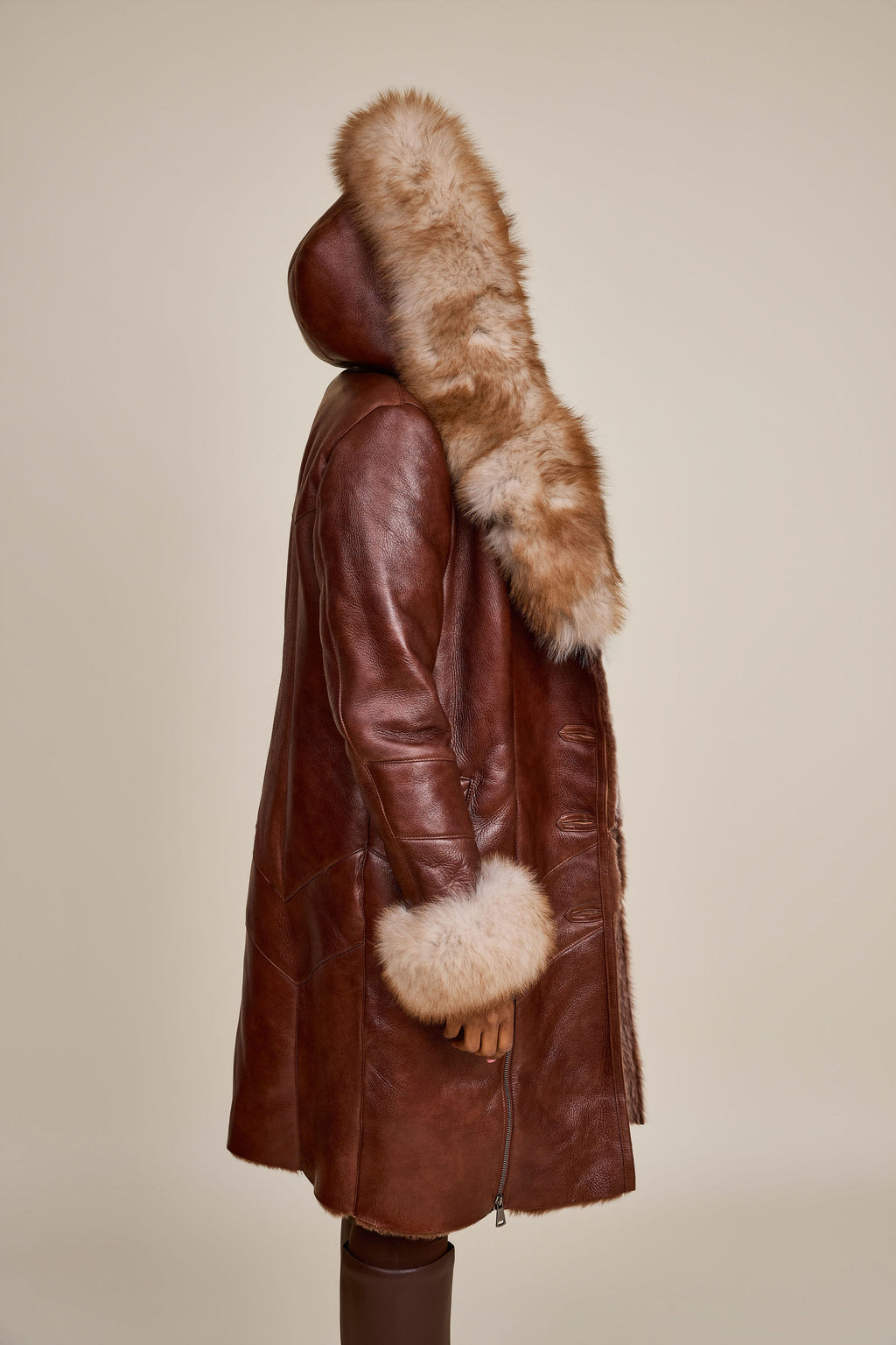Women's Scarlett Real Sheepskin Jacket With Fox [Cognac]
