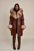 Women's Scarlett Real Sheepskin Jacket With Fox [Cognac]