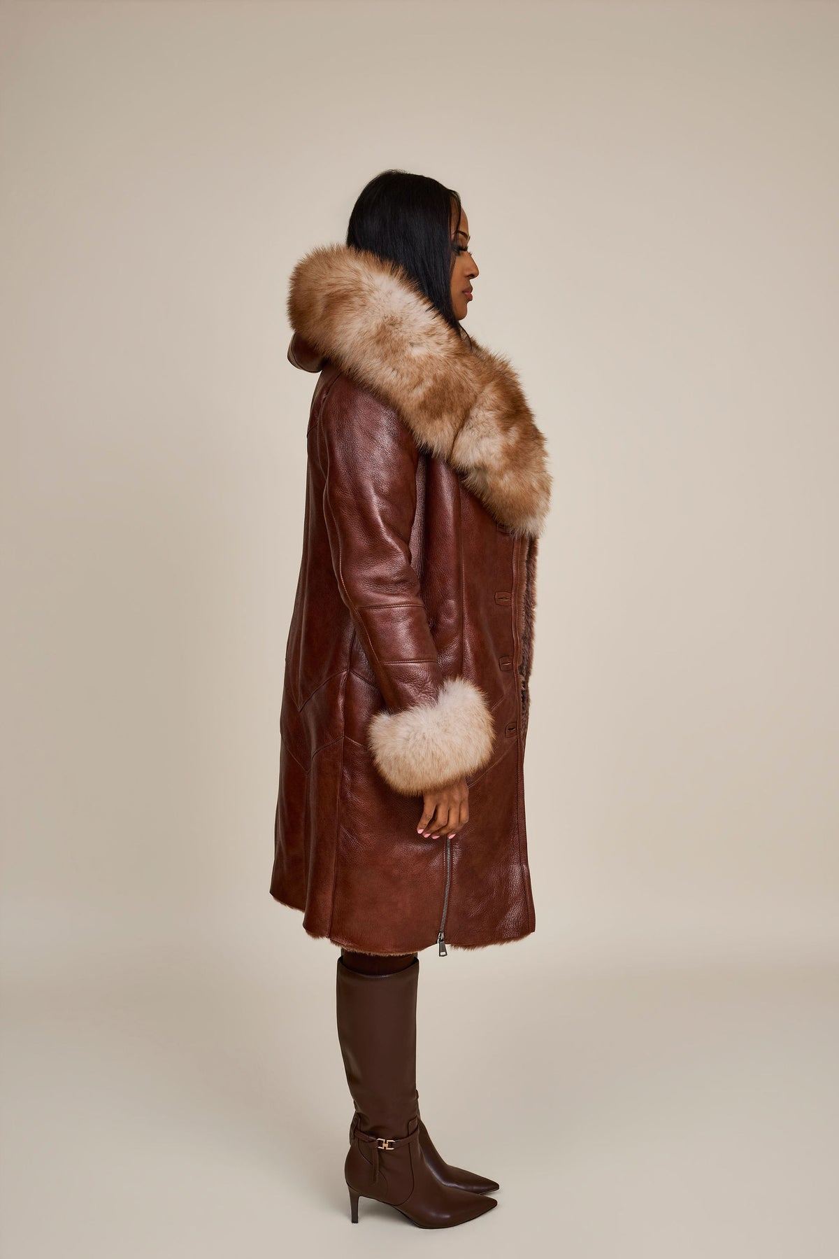 Women's Scarlett Real Sheepskin Jacket With Fox [Cognac]