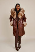 Women's Scarlett Real Sheepskin Jacket With Fox [Cognac]
