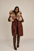 Women's Scarlett Real Sheepskin Jacket With Fox [Cognac]