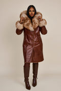 Women's Scarlett Real Sheepskin Jacket With Fox [Cognac]