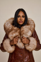 Women's Scarlett Real Sheepskin Jacket With Fox [Cognac]