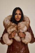 Women's Scarlett Real Sheepskin Jacket With Fox [Cognac]