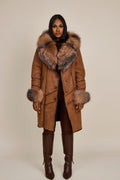 Women's Scarlett Real Sheepskin Jacket With Fox [Brown]