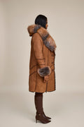 Women's Scarlett Real Sheepskin Jacket With Fox [Brown]