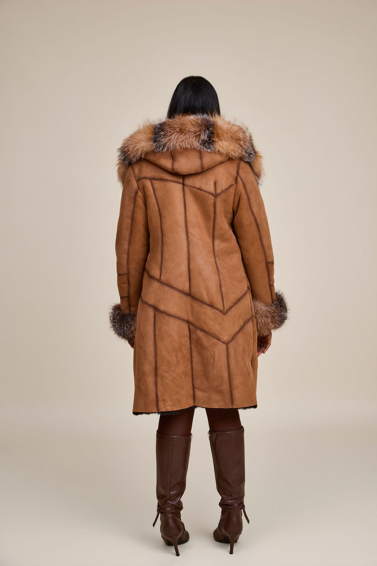 Women's Scarlett Real Sheepskin Jacket With Fox [Brown]