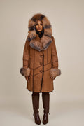 Women's Scarlett Real Sheepskin Jacket With Fox [Brown]
