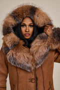 Women's Scarlett Real Sheepskin Jacket With Fox [Brown]