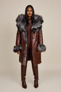 Women's Scarlett Real Sheepskin Jacket With Fox [Cognac/Silver]