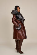 Women's Scarlett Real Sheepskin Jacket With Fox [Cognac/Silver]