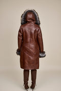 Women's Scarlett Real Sheepskin Jacket With Fox [Cognac/Silver]