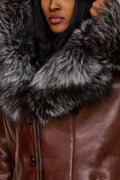 Women's Scarlett Real Sheepskin Jacket With Fox [Cognac/Silver]