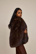 Women's Krissy Fox Fur Poncho [Brown]