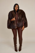 Women's Krissy Fox Fur Poncho [Brown]
