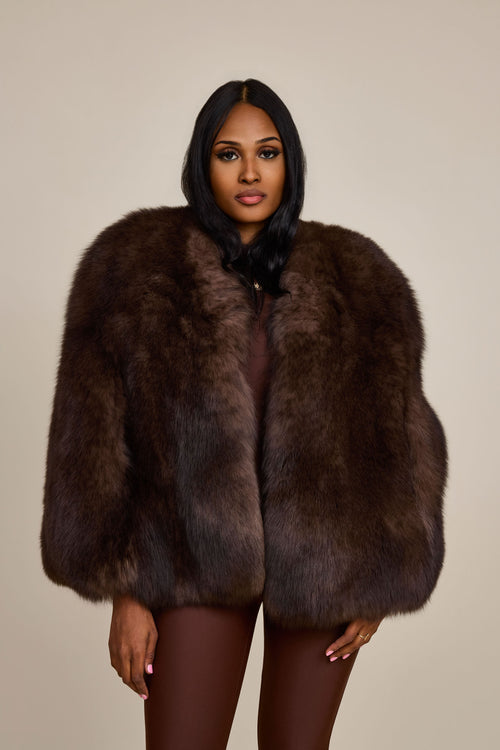 Women's Krissy Fox Fur Poncho [Brown]