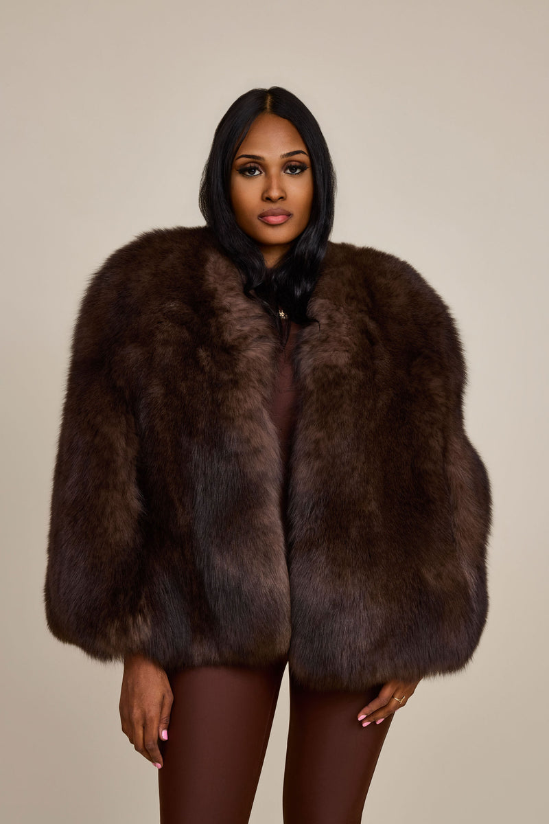 Women's Krissy Fox Fur Poncho [Brown]