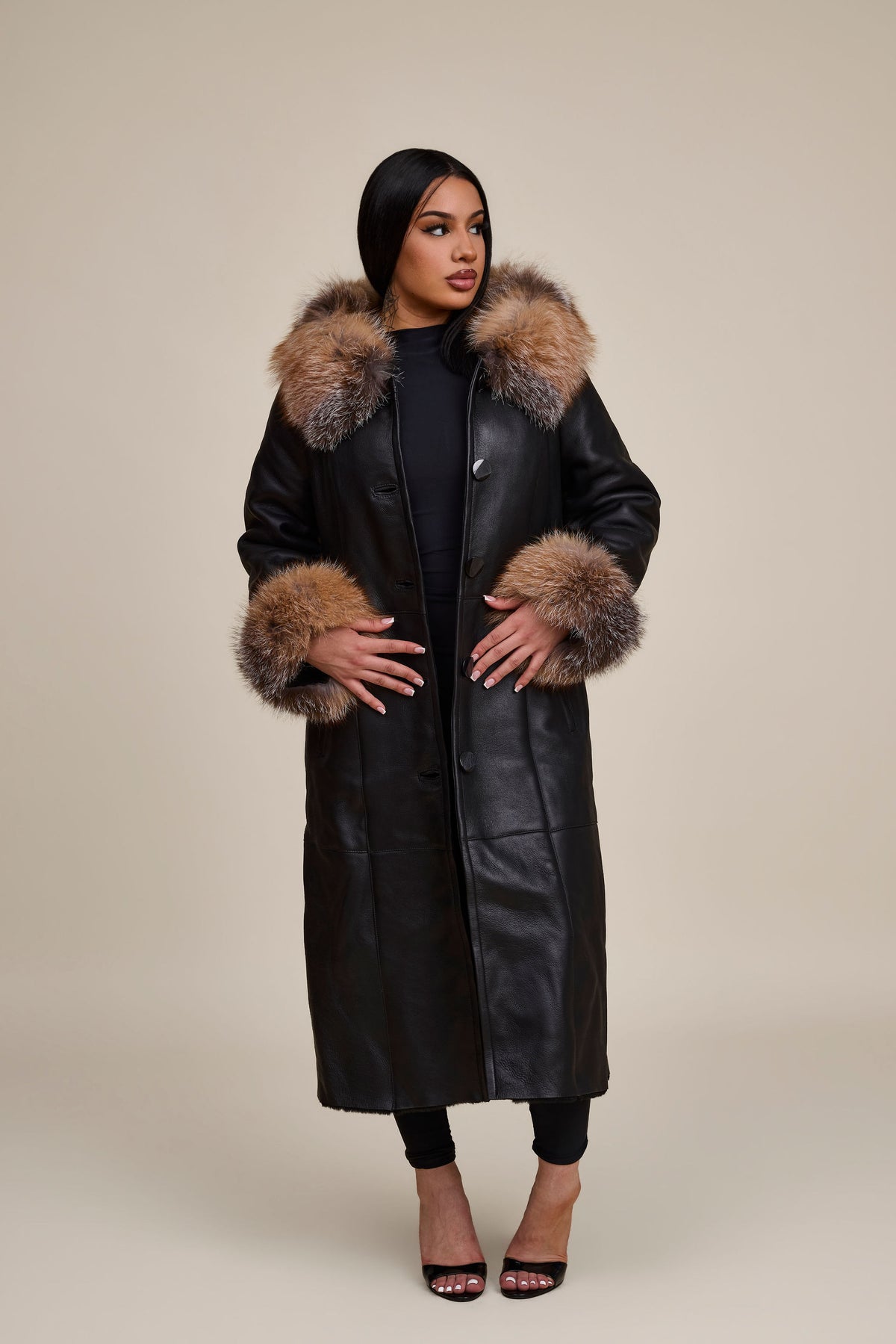 Women's Margo Shearling Sheepskin Jacket With Fox [Black/Crystal]