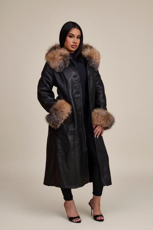 Women's Margo Shearling Sheepskin Jacket With Fox [Black/Crystal]