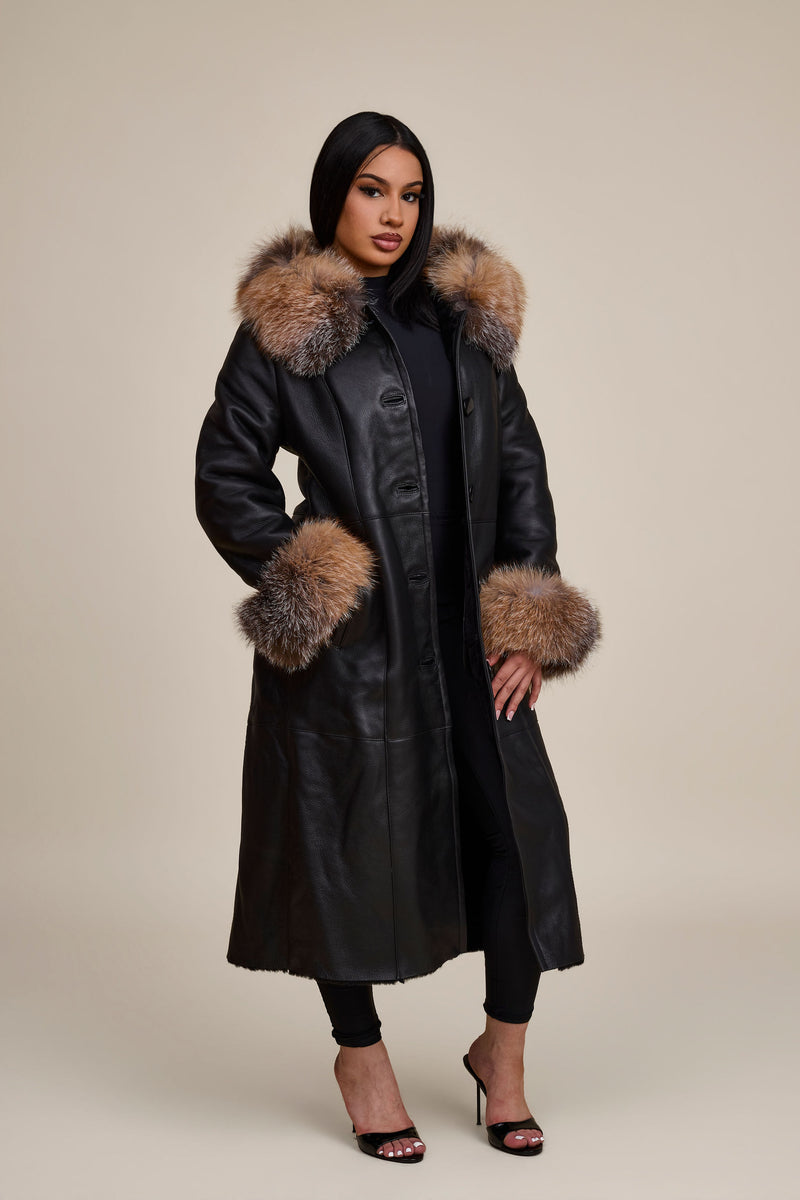 Women's Margo Shearling Sheepskin Jacket With Fox [Black/Crystal]