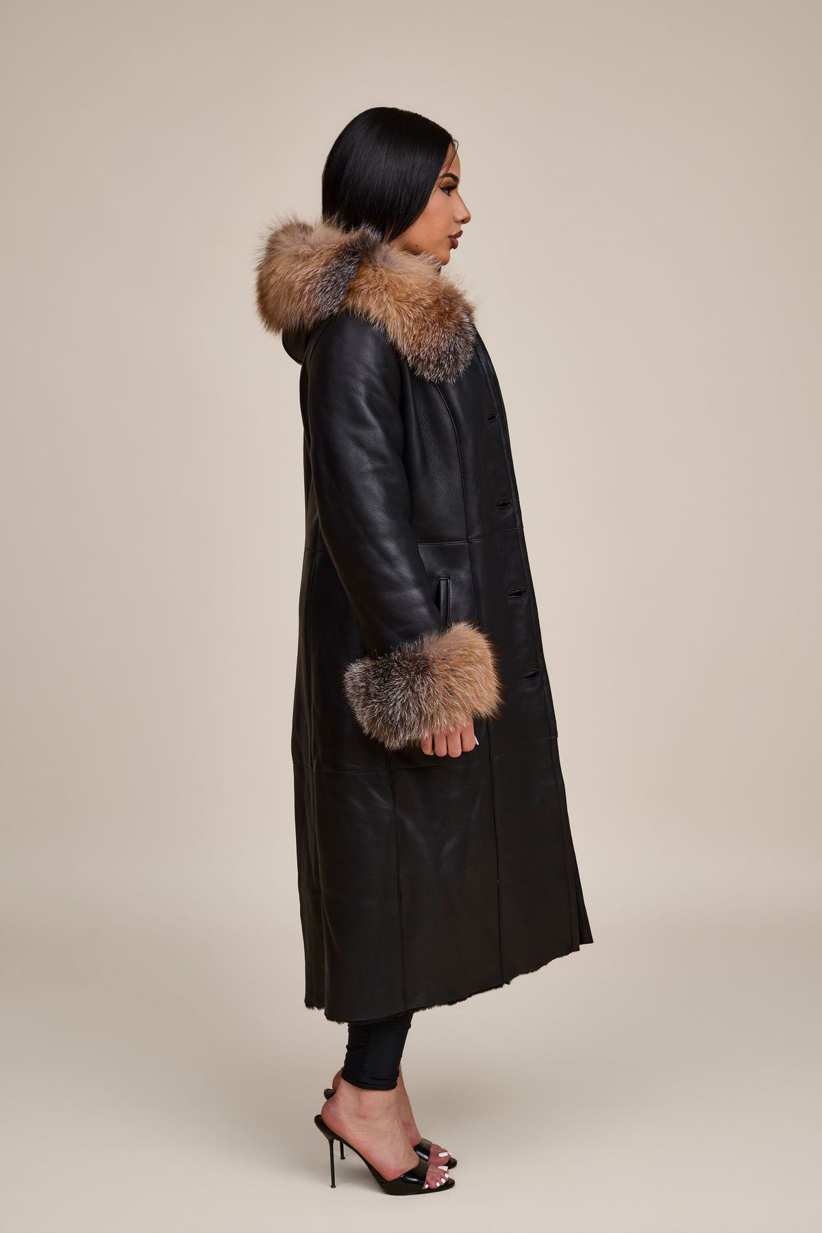Women's Margo Shearling Sheepskin Jacket With Fox [Black/Crystal]
