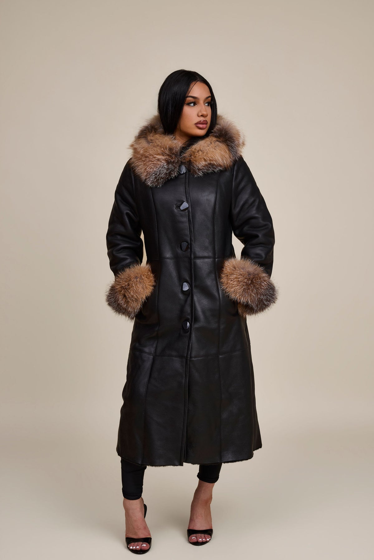 Women's Margo Shearling Sheepskin Jacket With Fox [Black/Crystal]