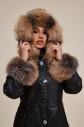 Women's Margo Shearling Sheepskin Jacket With Fox [Black/Crystal]