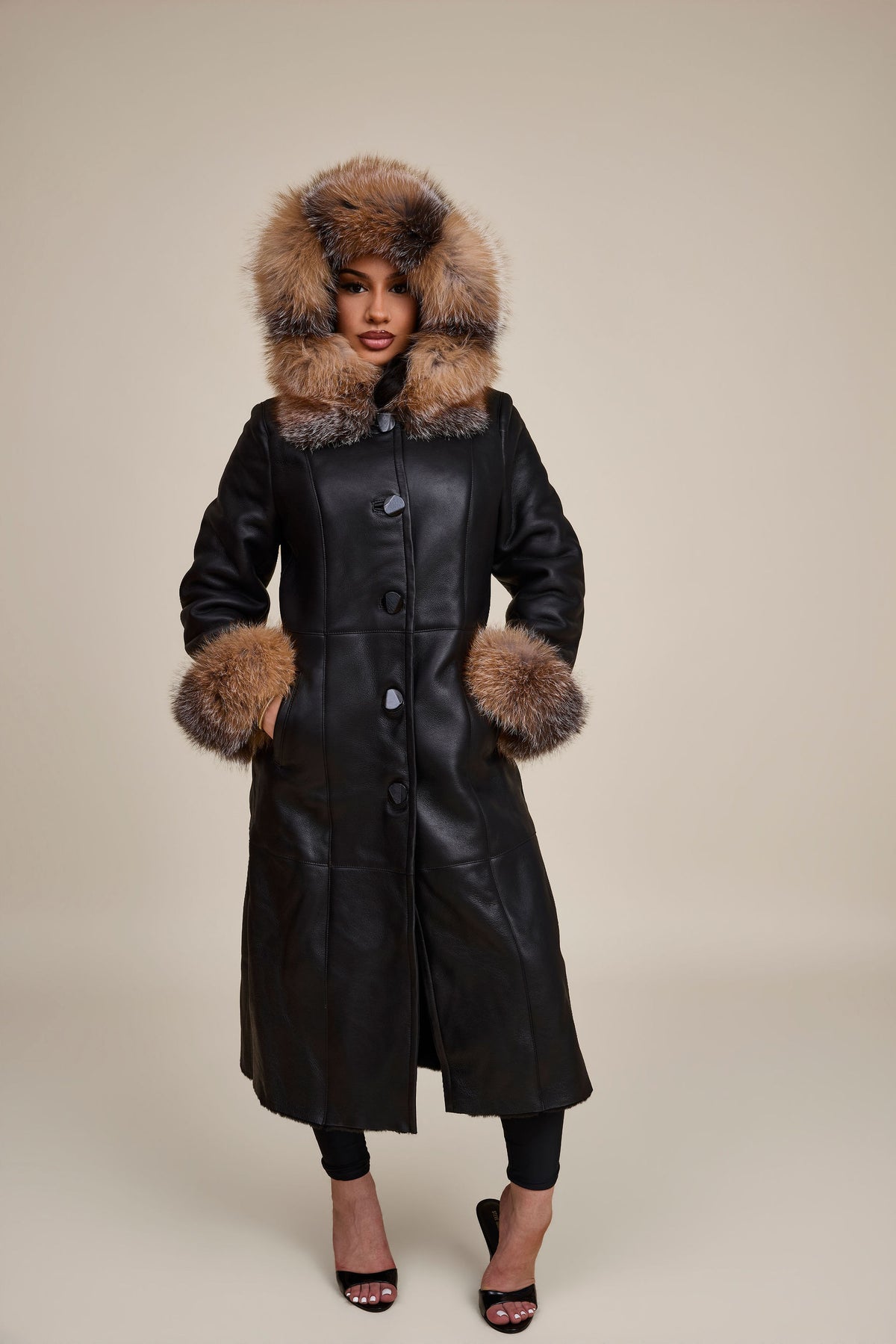 Women's Margo Shearling Sheepskin Jacket With Fox [Black/Crystal]