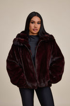 Women's Mink Bomber With Chinchilla Collar And Hood [Burgundy]