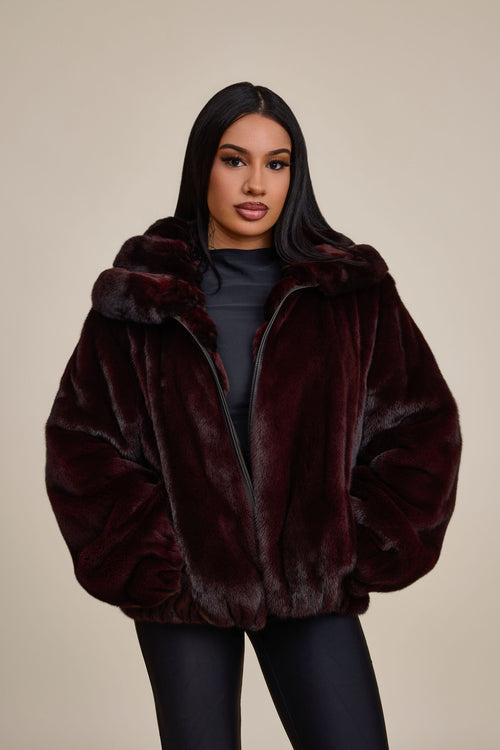 Women's Mink Bomber With Chinchilla Collar And Hood [Burgundy]