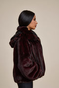 Women's Mink Bomber With Chinchilla Collar And Hood [Burgundy]