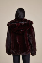 Women's Mink Bomber With Chinchilla Collar And Hood [Burgundy]