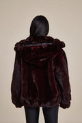 Women's Mink Bomber With Chinchilla Collar And Hood [Burgundy]