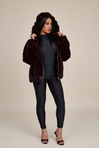 Women's Mink Bomber With Chinchilla Collar And Hood [Burgundy]