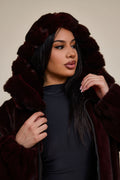 Women's Mink Bomber With Chinchilla Collar And Hood [Burgundy]