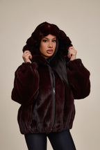 Women's Mink Bomber With Chinchilla Collar And Hood [Burgundy]