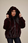 Women's Mink Bomber With Chinchilla Collar And Hood [Burgundy]