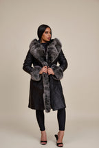 Women's Elsa Shearling Sheepskin Jacket With Fox [Black/Frosted]