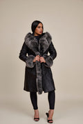 Women's Elsa Shearling Sheepskin Jacket With Fox [Black/Frosted]
