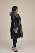 Women's Elsa Shearling Sheepskin Jacket With Fox [Black/Frosted]